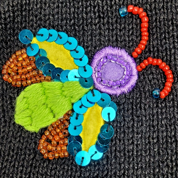 Vintage Quacker Factory Black Beaded Sequin Bumble Bee Cardigan Sweater Large - Picture 10 of 13